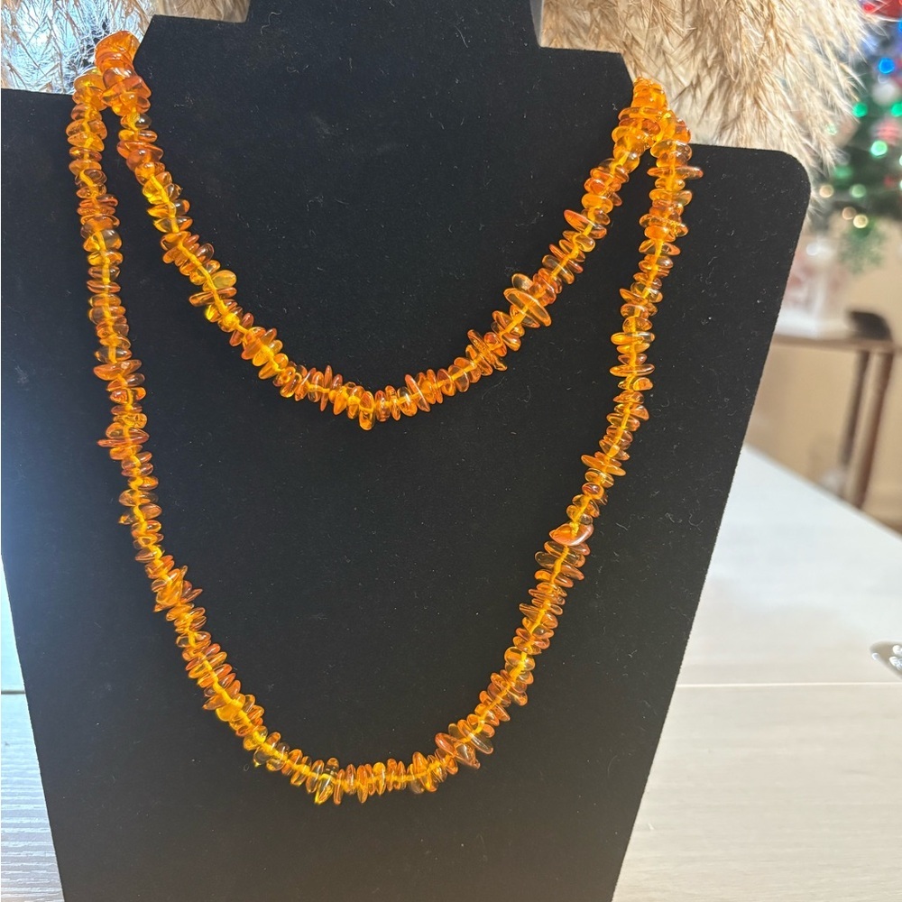 New Long Amber Beaded Necklace‎ 34"